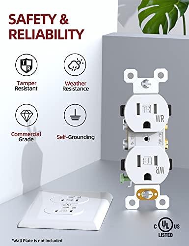 Aida Duplex Receptacle Outlet, Tr & Wr Outlets, Residential, 3-Wire, Self-Grounding, 15Amp 125V, Ul Listed, White (10 Pack) #TOP1