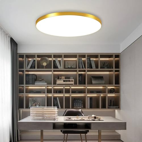 XINYASEE Plafonnier LED moderne et minimaliste Tricolore, 3000K blanc chaud, 4000K neutre, 6000K blanc positif Salle de bain, chambre, cuisine, salon, bureau (or, 27cm-30W)