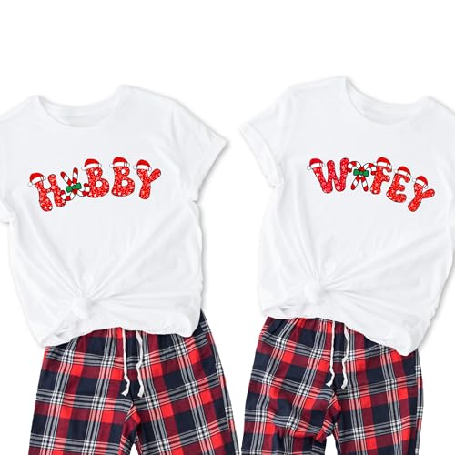 Personalized Handmade Hubby Claus & Wifey Claus Couple Christmas Shirts, Matching Holiday Tees for Couples, Funny His and Hers Xmas Gift, Mr and Mrs Christmas Pajama Shirts