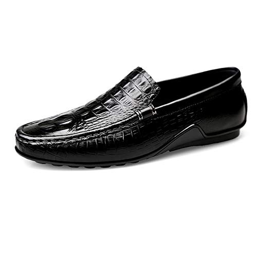 Fashion Embossed Penny Loafers for Men Genuine Leather Lightweight Comfortable Dress Wedding Casual Shoes Anti-Slip Flat Slip-on Round Toe(Black,10 M US)2