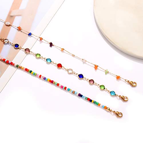 Beaded Anklets For Women Girls,18 K Gold Filled Colorful Beads Ankle Bracelets Adjustable Butterfly Evil Eye Heart Ankle Set Boho Multilayer Beach Foot Jewelry Gifts (Beaded Ankle Bracelet B Set) #TOP2
