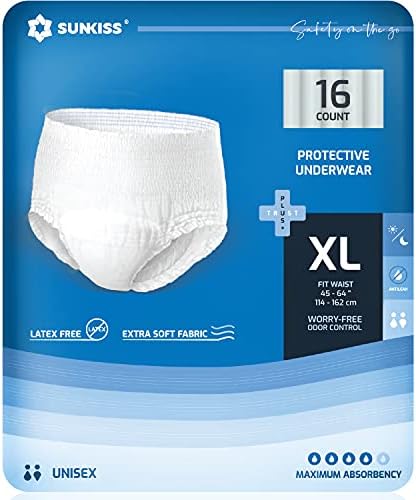 SUNKISS TrustPlus Incontinence and Postpartum Underwear for Men and Women, Disposable Protective Underwear with Overnight Comfort Absorbency, Leak Protection, Odor Control, XLarge, 16 Count