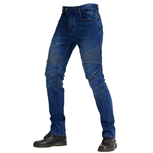 COLOYO Pantalones vaqueros de motocicleta para hombre con armadura CE, protección de rodilla extraíble, ajuste moderno, azul-XL
