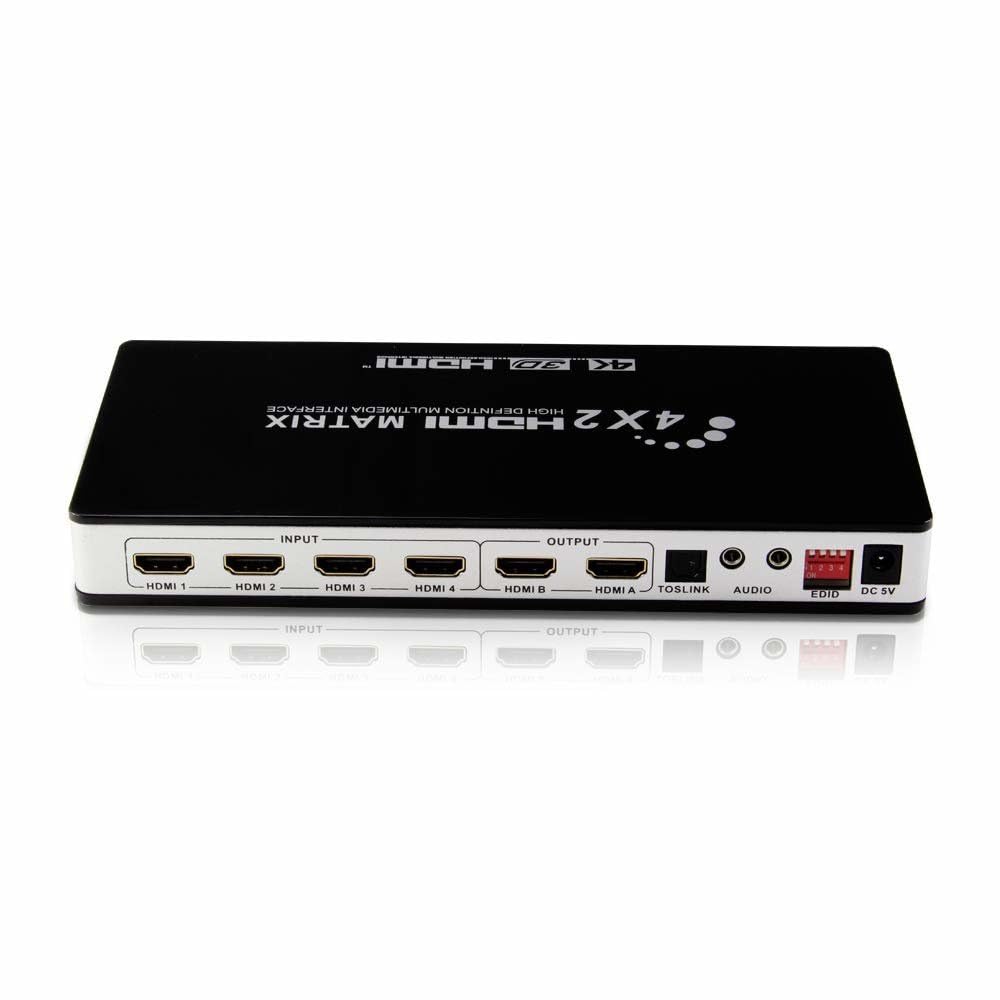 HDMI Matrix 4x2 Switch/Splitter UHD 4K2K UHD 3D z funkcją EDID, HDMI Matrix rozdzielacz przełącznik, MHL, ARC, Cinch, Toslink, RCA