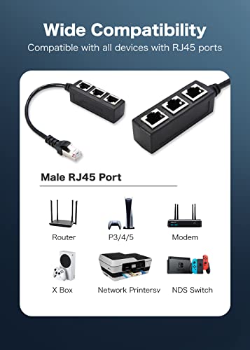 Tuliyet Ethernet Splitter, Rj45 1 Male To 3 X Female Lan Ethernet Splitter Adapter Cable Suitable Super Cat5, Cat5E, Cat6, Cat7 Lan Ethernet Socket Connector Adapter #TOP1