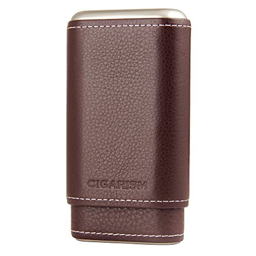 CIGARISM Genuine Leather Cedar Lined Cigar Travel Holder Case 3 Count (Coffee)