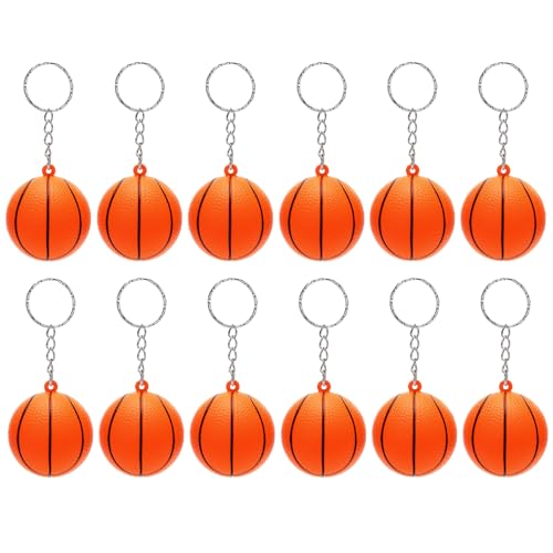 DEARIDAP 12 PCS Mini Basketball Keychains, Small Sports Stress Ball Keychains, Foam Squeeze Basketball Keychain for Gifts, Rewards, Goodie Bags Fillers, Birthday, Party Decoration