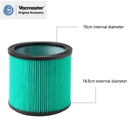 Vacmaster 951316 Official Universal HEPA H13 Cartridge Filter for 15-60L Wet & Dry Vacuum Cleaners and Dust Extractors, Green - Dry Use Only