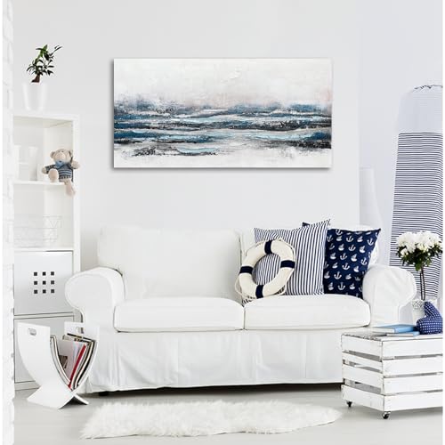 Waowumar Blue Gray Abstract Canvas Wall Art Haze Blue Painting