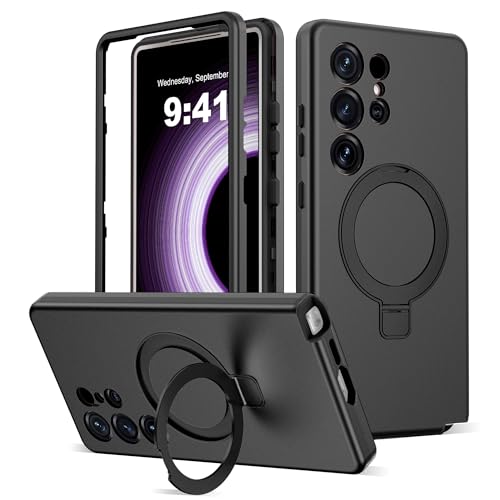 DuiDuiQ Designed for Samsung Galaxy S25 Ultra Case with Magnetic Ring Stand [Compatible with Mag-Safe][Military Grade Drop Protection][Build in Kickstand] S25 Ultra Phone Case 6.9',Black