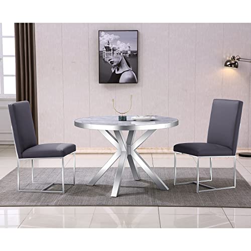 Azhome Dining Chairs, Gray Pu Leather Upholstered Dining Room Chairs With Silver Stainless Steel Legs, Set Of 6 #TOP6
