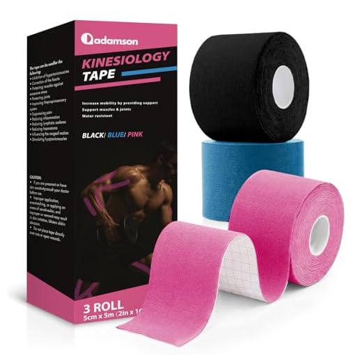 Adamson Kinesiotape – Cinta Kinesiología 5 cm x 5 m – Elástica, Sin Látex, Resistente al Agua – Soporte Muscular y Articular – 3 Rollos (Negro, Azul, Rosa) – Entrenamiento & Recuperación