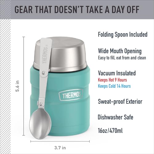 Image of THERMOS Stainless King Vacuum-Insulated Food Jar with Spoon, 16 Ounce, Matte Teal