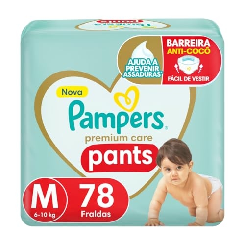 Fralda Pampers Premium Care Pants Tamanho M, Fácil de Vestir, 78 Unidades