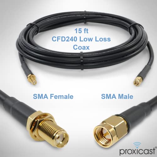 Proxicast 15 Ft Sma Male To Sma Female Premium 240 Series Low-Loss Coax Cable (50 Ohm) - Antenna Lead Extender For 4G Lte, 5G Modems/Routers, Ham, Ads-B, & Gps (Not For Tv Or Wifi) (Ant-140-001-15) #TOP1