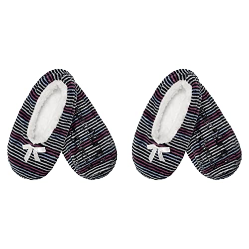 Image of BambooMN Women's Stripe Patterned Non-Slip Lined Travel Home Slippers - 2 Pairs