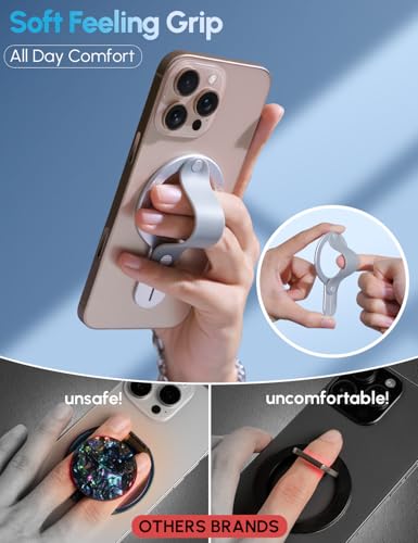 Image of GripMate for MagSafe Phone Grip for iPhone - Magnetic Phone Ring Holder Detachable for iPhone 17 - Comfortable Finger Phone Ring Grip for Apple 16 /15 /14 /13 /12, Silver