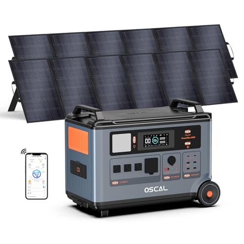 Image of OSCAL PowerMax 6000 Solar Generator with 2x500W Solar Panels, 120/240V Split Phase Voltage 6000W AC Outlets (9000W Peak), 3600Wh Power Station Expandable to 57.6kWh, Emergency for Home