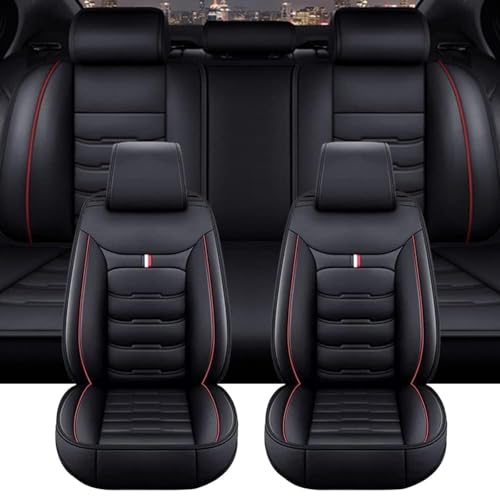 GMZWS Car Seat Covers for VW Polo 6 MK VI GTI R 2018-2025+, Full Leather Front and Rear Automotive Seat Covers Protector Interior Accessories,A/Black-Red