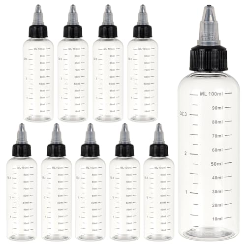 BENECREAT 10PCS 100ml Transparente Plastik Quetschflaschen Mit Schuppen Und Schwarzer Twist Kappe Graduierte Quetschflaschen Für Tintenflüssigkeit, Öle, Gele, Leim