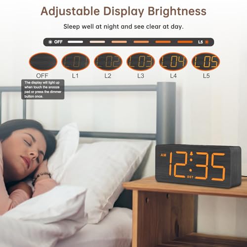 Image of DreamSky Wooden Digital Alarm Clock for Bedroom with Large Numbers | Desk Clocks for Living Room, Loud Alarm for Heavy Sleepers with Volume Control, Dimmer, DST, Office Wood Decor (Plug-in)