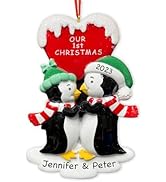 UniqXmas Personalized Our First Christmas Ornament 2023 | Customized Kissing Penguins, Couple wit...