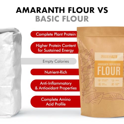 أمارانتشو دقيق الرامرانث (راججيرا) في كيس 1 كجم | دقيق طبيعي خالٍ من الغلوتين وخاص بالسوبر فود | دقيق متعدد الاستخدامات صحي عالي الألياف