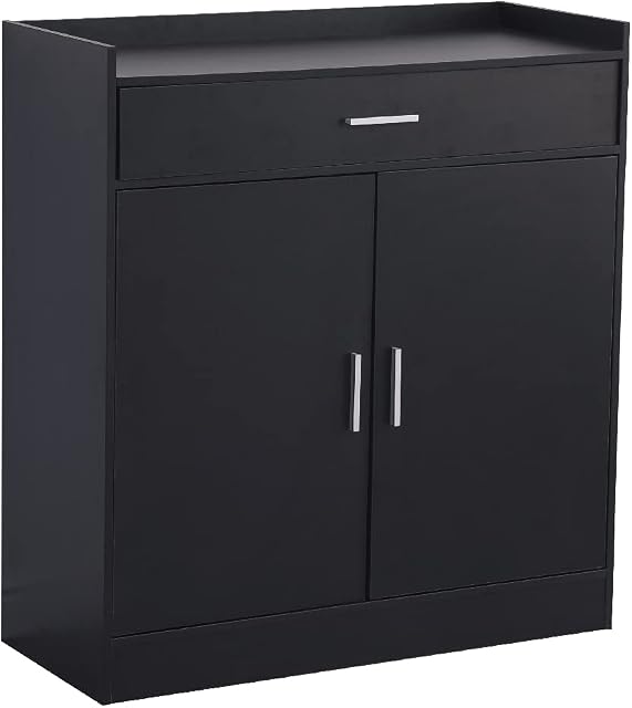 EROMMY Contemporary Shoe Cabinet, Sideboard, Side Cabinet with Drawer and Shelves for Living Room, Kitchen, Bedroom, Hallway, Home Storage Cabinet (Black)