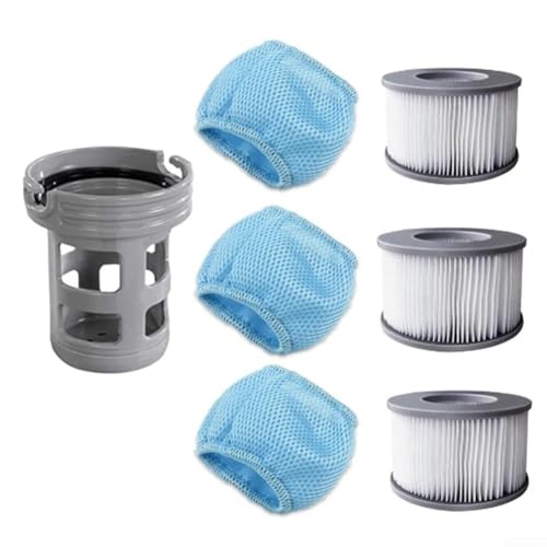 Juego de filtro y soporte de repuesto compatible con Miweba para modelos de spa y bañera inflables MSPA Delight PremiumConcept, material de PVC, kit de 7 piezas