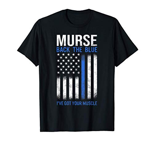 Murse American Flag Back Nurse The Blue Line Police RN Gifts Maglietta