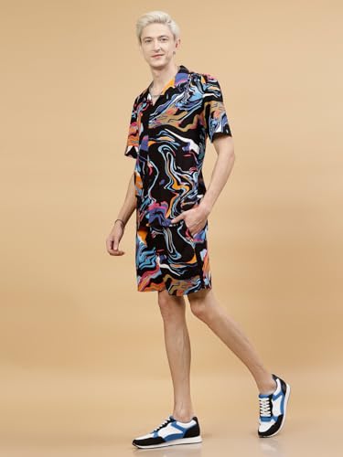 Image of Rigo Printed Co-Ord Set for Men's | Casual Shirt & Shorts Night Suit Set | Lounge-wear Nightdress Pajama Set for Men's | Night Wear, Beach Wear, Vacation Wear Outfit
