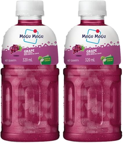 Image of Mogu Mogu Grape Juice Drink with Nata de Coco Jelly 320ml| Refreshing Tropical Thai-Made Sip & Chew Beverage (Pack of 2)