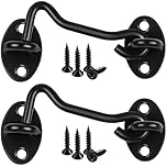 2 Pack Hook and Eye Latch, 3 Inch Black Cabin Hooks Stainless Steel Eye Gate Latch Easy Lock, Sliding Door Hooks Barn Door Catch Hardware with Screws for Outdoor Garden Shed Patio Window Wooden Gates