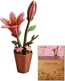 3D Puzzle DIY Wooden Flower Bouquet,Artificial Flowers Model Kits to Build,Creative Craft Set for Adults,Romantic Eternal Bloom Gift for Her on Valentine's Day,Christmas & Mother's Day (Lily)