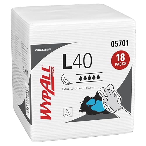 WypAll® L40 Extrasaugfähige Tücher 7471, besonders weiche, schnell absorbierende Einmaltücher, 18 Packungen x 56 viertelgefaltete Tücher (insges. 1.008)