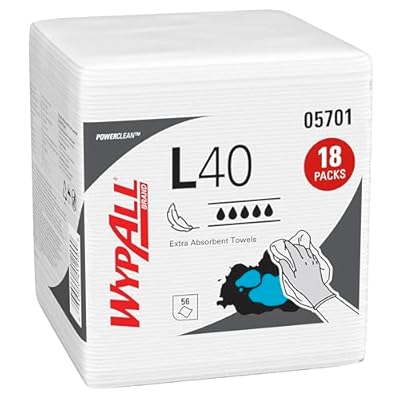 Wypall PowerClean L40 Cloths Extra Absorbent Wipes (05701), Quarterfold, Bulk Paper Wipers, White (18 Packs of 56 Sheets, 1,008 Sheet Total)