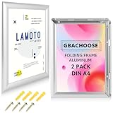 GBACHOOSE 2 Stück Klapprahmen Aluminium A4, Klapprahmen A4 mit 25 mm, Plakatrahmen mit Gehrungsecke, Silber Schnapprahmen für Poster, Zertifikate, Fotos, Werbemittel