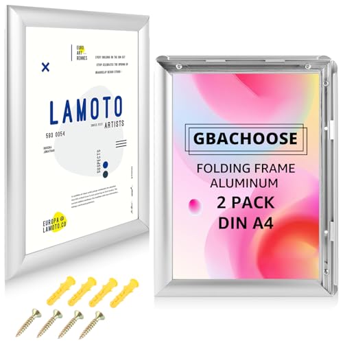 GBACHOOSE 2 marcos plegables de aluminio A4, marco plegable A4 de 25 mm, marco de póster con esquina de inglete, marco plateado para pósteres, certificados, fotos, material publicitario