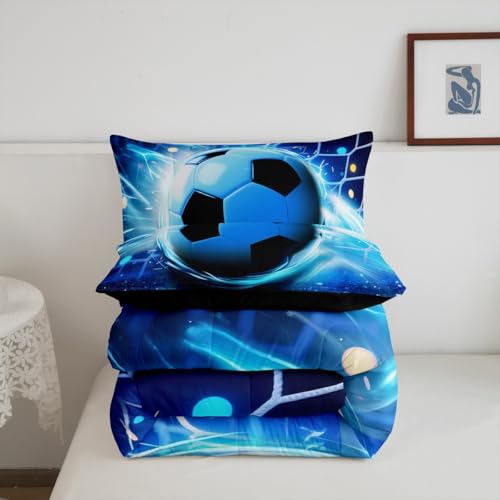 Image of Feelyou 3D Soccer Comforter Set King Size Kids Football Pattern Bedding Set for Boys Girls Sports Theme Duvet Quilt Room Decor
