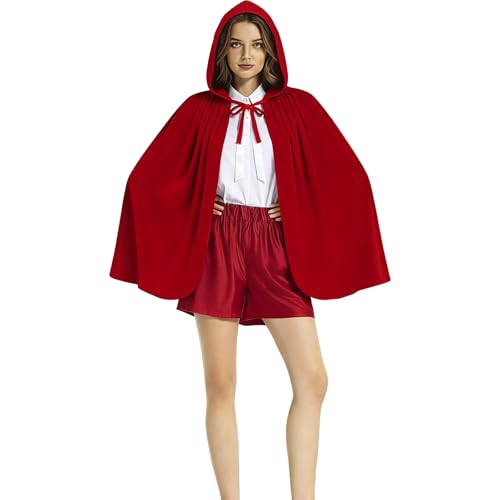 Générique Cape De Petit Chaperon Rouge, Cape Rouge pour Adulte avec Capuche, Personnage De Conte De FéEs, Accessoires De Costume d'halloween pour Femme Déguisement Halloween