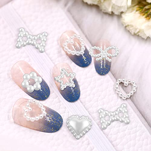 600 Pcs White Pearls 3D Nail Charms Multi Shapes Heart Bowknot Star Nail Art Charms Mixed Acrylic Pearls Hollow Beads Nail Charms For Diy Manicure Crafts Jewelry Accessories #TOP3