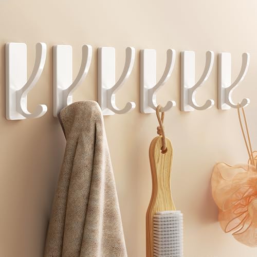 Ganchos adhesivos de pared para toallas, abrigos, ganchos adhesivos resistentes (13 libras), gancho de metal para puerta, baño, dormitorio, armario, colgador para bolso, bata, mochila, no daña la