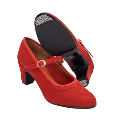 PASARELA - Zapatos Flamenco Mujer con Hebilla y Clavos Rojo Cuero Mujer Color: Rojo Talla: 40 | Ya disponible en tu tienda friki favorita! En mundofriki.es!