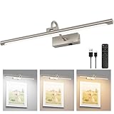 Aipsun 23.6' Brushed Nickel Picture Lights for Wall Rechargeable,12000mAh LED Battery Operated Art Light for Paintings,3CCT Dimmable, Rotatable Gallery Light for Pictures Display