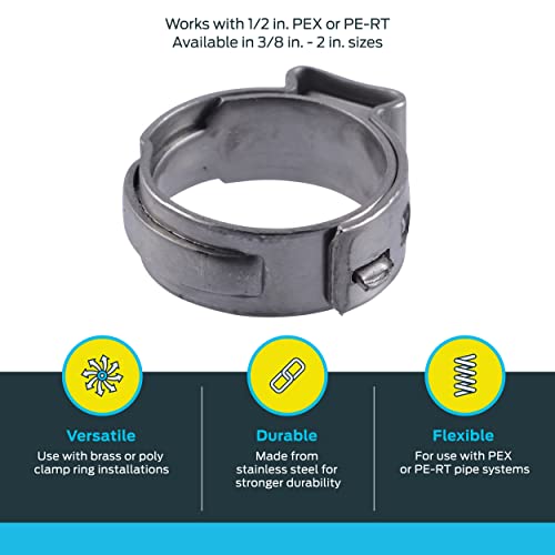 Sharkbite 1/2 Inch Clamp Ring, Pack Of 10, Stainless Steel Plumbing Fitting, Pex Pipe, Pe-Rt, Uc953A #TOP2