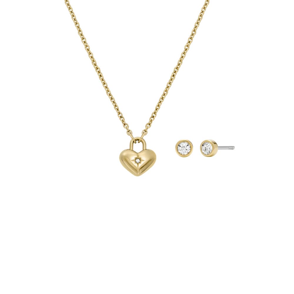 Fossil Women's Stainless Steel with lobster clasp closure pendant necklace and earring set