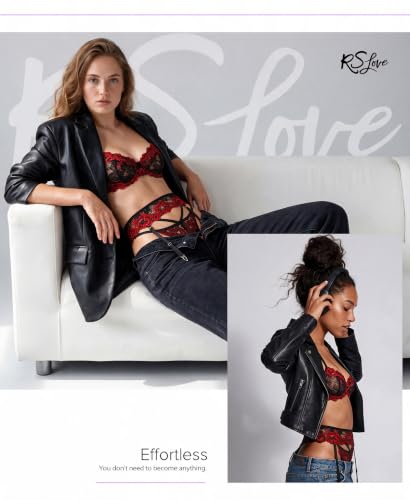 Image of RSLOVE Lingerie Set for Women Sexy - Corset And Panty Outfits 3 Piece Lace Push Up Underwire with Garter Lingerie