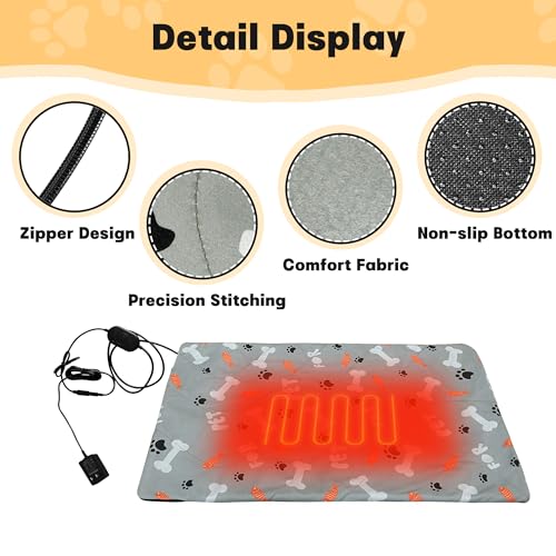 GeerDuo Pet Heating Pad, 22 * 18\" Pressure Activated Heated Mat for Indoor Dogs Cats, 3 Adjustable Temperature with Chew Resistant Cord