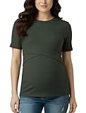 Motherhood Maternity Women's Short Sleeve Crew Neck Cross-Over Nursing Tee Shirt for Breastfeeding with Easy Access, Deep Depths, Medium