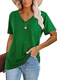 Spring Shirts for Women Short Sleeve V Neck Tunic Tops Green XL